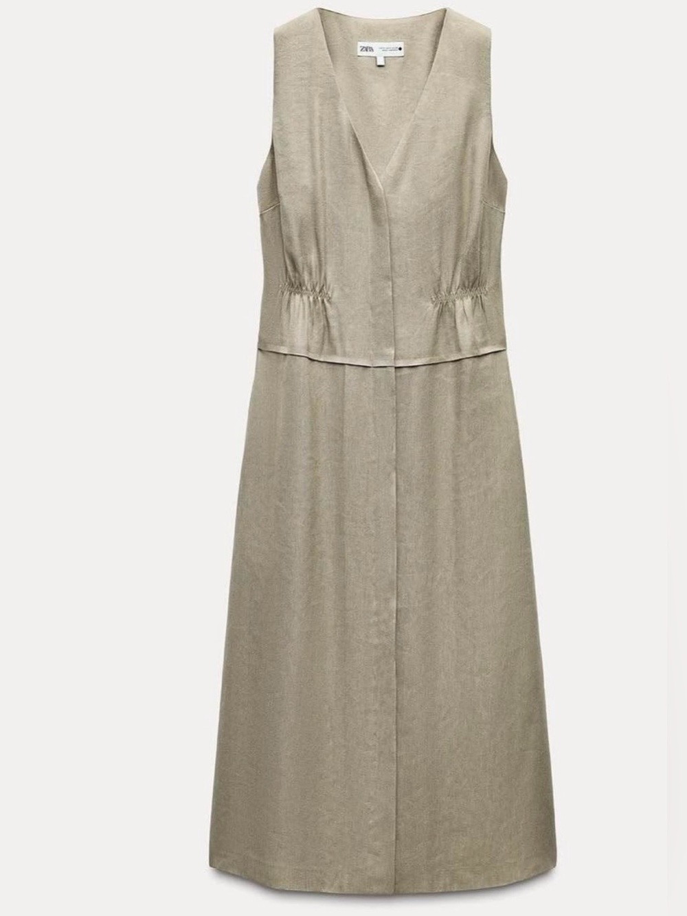 Zara Beige Sleeveless V-Neck Midi Dress